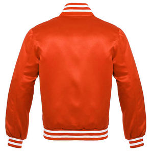 Chaqueta Bomber Clásica de Satén para Hombre, Colección Plateada, Naranja y Blanca, con Ribete Acanalado a Rayas, Botones a Presión, Estilo Deportivo Letterman - Product Image 4