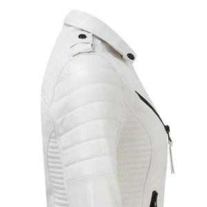 Blouson moto homme en PU blanc, col rabattable, fermeture éclair, coupe slim, manches classiques, couleur unie, style automne, coupe-vent - Product Image 3