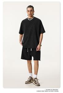 Ensemble deux pièces décontracté pour couple : T-shirt d'été à manches courtes 100 % coton et short à ourlet roulé, personnalisable avec logo, grandes tailles pour hommes - Product Image 3