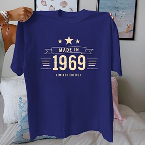 T-shirt pour femme en coton 100% à imprimé tricoté décontracté, édition limitée rétro fabriqué en 1969, coupe confortable - Product Image 5