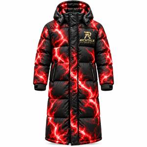 <b>Men's</b> <b>Long</b> Hooded <b>Puffer</b> Jacket Flame Print Windproof Thick Winter Sporty Zipper Closure Polyester Wadding - Product Image 3
