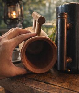 Taza de madera vintage con forma cilíndrica y asa, de madera maciza, para té o café, de Universal Overseas INDIA - Product Image 3