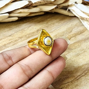 New Arrival Boho Geometric <b>Ring</b> Tribal Brass Band Women 18k <b>Gold</b> Plated Minimalist Diamond Shape <b>Opal</b> Jewelry Wholesale/OEM/ODM - Product Image 4