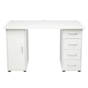 Bureau d'ordinateur blanc à une porte et quatre tiroirs - Product Image 1