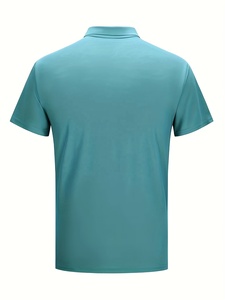 เสื้อโปโลแขนสั้นคุณภาพสูงสำหรับผู้ชาย สีพื้น คลาสสิก เหมาะสำหรับใส่ลำลอง ธุรกิจ และสังคม สไตล์ถัก สีฟ้าอมเขียว - Product Image 2