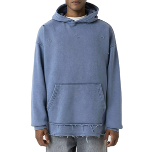 Sudadera con Capucha para Hombre, 100% Algodón, Color Sólido, Diseño Desgastado, Bolsillo Frontal, Corte Casual, Invierno, Tejido de Punto, Manga Regular - Product Image 6