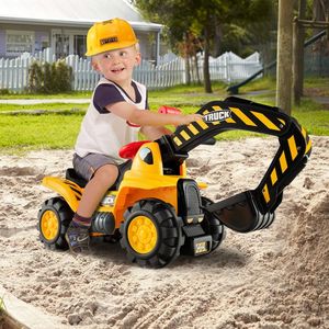 Ride-On Bulldozer Digger <b>Push</b> <b>Car</b> Toy with Working Shovel and Safety Helmet - Product Image 2