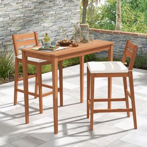 <b>Set</b> <b>of</b> 2 Outdoor Wood <b>Barstools</b> with Soft Seat Cushion - Product Image 5