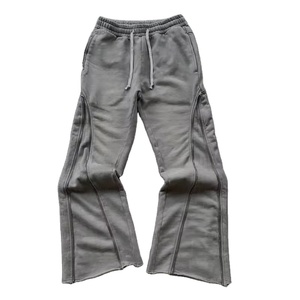 2025 Custom Wholesale Men's Zip-Up Flared Sweatpants Acid Washed Baggy <b>Leggings</b> with Heavy Cut and Sew Sun Fade Sun Fade Style - Product Image 2