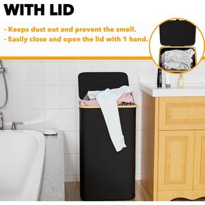 Cesto Portabiancheria Grande da 110L con Coperchio, Manici in Bambù, Design Pieghevole per Camera da Letto e Bagno - Product Image 3