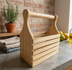 Rustic Pine Wood Rectangular Standing Cutlery Stand for <b>Kitchen</b> <b>Storage</b> Handmade Durable Multifunctional Holder Spoons Forks - Product Image 1