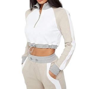 Ensemble de survêtement pour femme en deux pièces, streetwear, lourd, uni, délavé à l'acide, délavé au soleil, avec un sweat à capuche à patchs usés, 2026 - Product Image 3