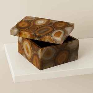 Boîte à bijoux de luxe en résine agate bleu océan, organisateur de rangement décoratif haut de gamme, boîte cadeau artisanale pour chambre à coucher - Product Image 6