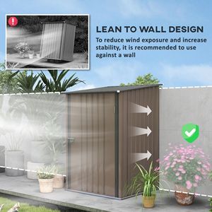 Casetta da Giardino Lean to Brown 3.3x3.4 ft in Acciaio Zincato con Porta Lucchettabile, Montaggio Facile, Telaio in Lega di Alluminio e Plastica - Product Image 6