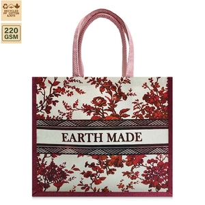กระเป๋าหิ้วชายหาด Earth Made Botanical Canvas Bag พร้อมฐานผ้าปอกระเจือกย้อมสี ขนาด 36x32x15 ซม. รับทำโลโก้ตามสั่ง ขนาดตามสั่ง ขายส่ง รับผลิตแบรนด์ส่วนตัว - Product Image 2