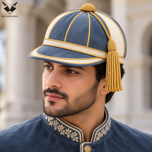 Suministro OEM: Gorra de terciopelo azul pizarra con ribete de borlas doradas, ideal para ceremonias formales de logro de equipos, unisex. - Product Image 6