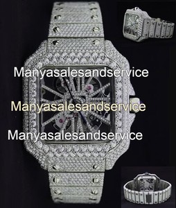 Montre pour homme en acier inoxydable avec verre en moissanite taillée glacée, cadran carré squelette personnalisé fantaisie, entièrement sertie de diamants, idéale pour les soirées - Product Image 2