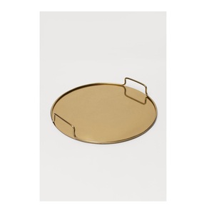 Sleek Gold Plated Circular Serving <b>Tray</b> Elegant Metal <b>Vanity</b> and Ottoman <b>Tray</b> with Integrated Handles Contemporary Brushed - Product Image 2