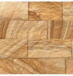 Dalles de pavé en pierre de grès jaune teck, surface polie, style contemporain, pour cour et revêtement mural extérieur - Product Image 3