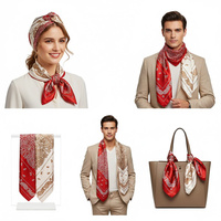 Syal Sutra Paisley Merah dan Krem untuk Wanita dan Pria, Dasi Leher Satin Mewah, Bandana Persegi Besar untuk Hadiah Promosi
