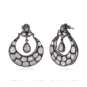 Natural Rose Cut Polki Diamond Oxidized 925 Silver <b>Earrings</b> Push <b>Back</b> Dangle <b>Earrings</b> Women's Fine Jewelry - Product Image 2