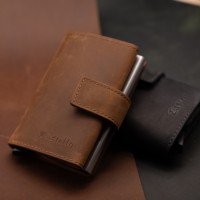 [Barang Murah] Dompet Kartu RFID Kulit Crazy Horse Vintage Castello Berkualitas Tinggi, Dompet Pintar Pria Tipis Terbuka 9 Warna