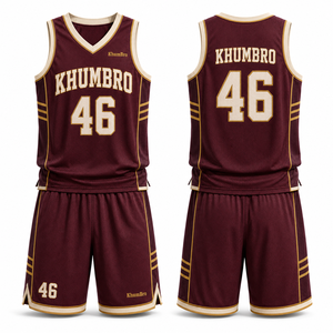 Ensemble Maillot et Short de Basketball Classique Bordeaux et Or Vieilli Personnalisé pour Hommes – Fournisseur OEM de Vêtements de Sport de Haute Qualité - Product Image 1