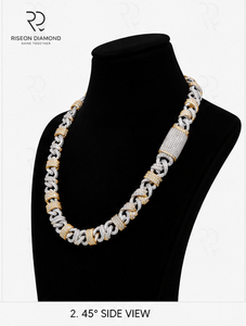 Premium Cuban link <b>necklace</b> pavé set lab grown diamonds two tone gold finish secure box clasp bold hip hop fashion timeless - Product Image 4