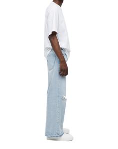 Jean pour homme coupe droite ample en denim délavé à l'acide, avec patchs logo personnalisés, jean évasé de haute qualité, jean déchiré pour homme - Product Image 3