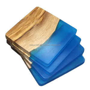 Posavasos de resina cuadrados al por mayor de alta calidad, nuevo diseño, posavasos de madera y resina en azul marrón para restaurante, oficina y uso en fiestas - Product Image 6