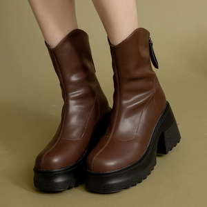 Bottines à plateforme en cuir véritable pour femmes Ann'S, talon épais de 9 cm, semelle épaisse, fermeture éclair, style streetwear tendance - Product Image 1