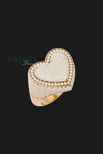 Bague de cocktail en argent 925 plaqué or 18 carats pour femme, sertie de moissanite en forme de cœur, monture pavée, bijou de fiançailles romantique - Product Image 3