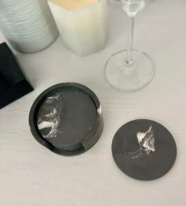 Sous-verres effet marbre en béton avec support, ensemble de sous-verres faits à la main - Product Image 3