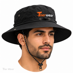 Haute qualité en plein air Protection solaire pêche pêcheur chapeau Logo personnalisé unisexe plaine seau chapeau avec ficelle hommes femmes - Product Image 2
