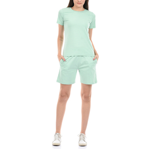 Ensemble de sport 2 pièces pour femme, t-shirt sans manches à col rond personnalisé, short, couleur unie, spandex/polyester, séchage rapide, respirant - Product Image 2