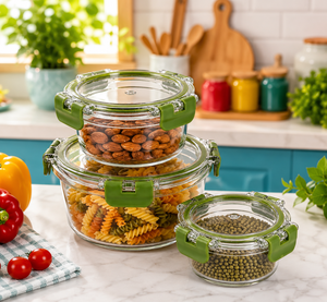 PET Food Storage Containers Round Airtight Clip-On Lids Stackable Freshness Preservation <b>Fridge</b> Travel Use - Product Image 4