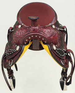 Silla de montar western de cuero para caballo con adornos florales y herrajes de cuero, estructura de fibra de vidrio, tallas de 15-17 pulgadas, para equitación de larga duración - Product Image 5