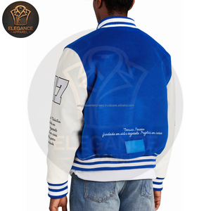 Service de personnalisation OEM – Blouson universitaire pour homme en toile 100 % coton, couleur contrastée blanc-bleu, col montant - Product Image 4