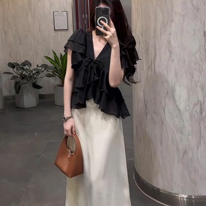 Conjunto de Dos Piezas para Mujer, Blusa Elegante de Gasa Transparente con Peplum y Falda Larga, Transpirable y Ecológico - Product Image 2