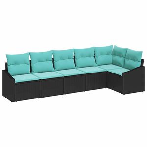 Juego de sofás de jardín de ratán sintético negro y turquesa de 6 piezas - Product Image 2