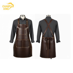 Tablier en cuir avec bretelles croisées au dos et doubles poches pour uniforme de personnel de restaurant et de bar - Product Image 1