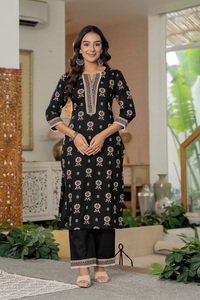 Latest Designer Black Straight Ethnic <b>Kurta</b> Pant Dupatta Set for <b>Women</b> | Traditional Indian Printed Suit - Product Image 6