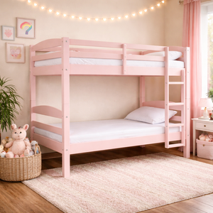 Lit superposé rose minimaliste personnalisable, meubles de chambre à coucher en bois sur mesure pour enfants - Product Image 1