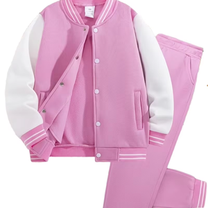 Set Two Solid Color Football Outfits for Boys Including Jacket Long Pants Stylish Collegiate Style Cotton Winter Anti-Bacterial - Product Image 1