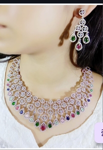 Silver Plated Shell Necklace and Earring Set Women's Classic Wedding Party Jewelry Brass Water Drop Design Brilliant Cut - Product Image 2