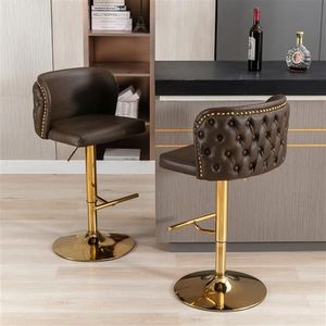 Modern PU Upholstered Bar Stools with Whole Back Tufted Adjustable Seat Height Swivel Furniture for Home Pub - Product Image 1