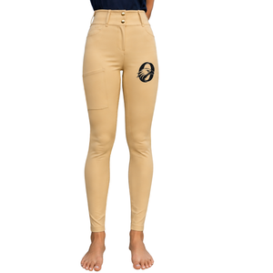 Leggings d'équitation pour femmes, couleur beige, taille haute, extensibles, pantalons d'équitation texturés avec poches avant - Product Image 1