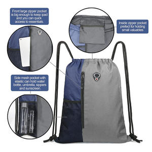 Mochila con Cordón Ajustable TITAN TREAD WEAR Modelo TTW-SB-00012 en Gris y Azul Marino con Bolsillo con Cremallera y Panel Lateral de Malla - Product Image 2