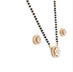18K Gold Women Mangalsutra Necklace Earrings <b>Set</b> Traditional Indian <b>Wedding</b> Black Beads Jewelry <b>Gift</b> - Product Image 3