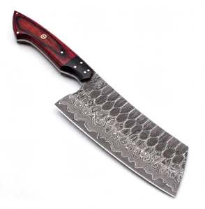 Cuchillo de Cocina Pesado de Acero de Damasco Hecho a Mano con Mango de Madera Roja, Herramienta Multiusos - Product Image 5